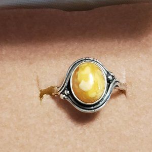 Vintage Sterling Silver Butterscotch Egg Yolk Amber Ring sz 8